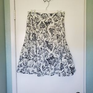 Angie Black White Toile Pattern Midi Flare Romantic Skirt Women's 100% Cotton M